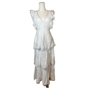 Premier Amour White Lace Tiered Maxi Dress Ruffle Formal Wedding Reception 4